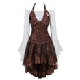 thumbnail image 1 of Grebrafan Blouse Steampunk Blanche, Corset en Cuir et Jupe Tutu Ensemble 3 Pcs TG Brun, 1 of 5