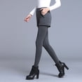 thumbnail image 4 of Skinny Pants Women Skort High Waist Slim Fit Cold-resistant Warm Casual Pants Pocket Faux Leather Design Fake Two-piece Leggings, 4 of 8