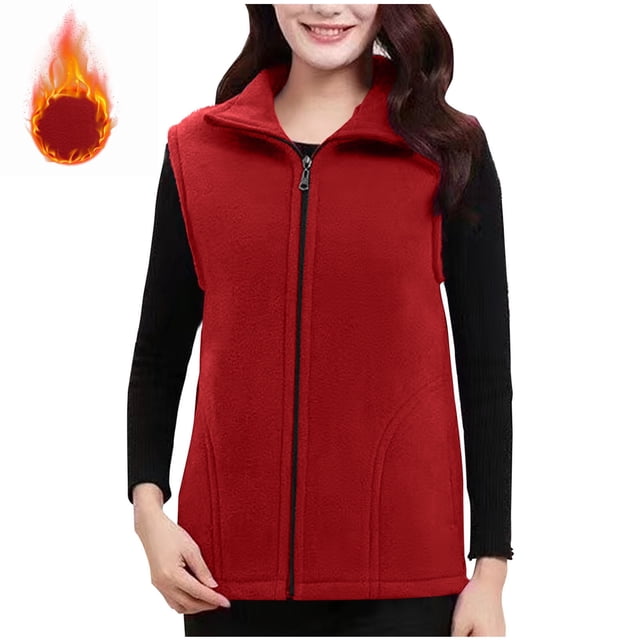 HongQid Women's Classic-Fit Sleeveless Polar Soft Fleece Vest with Zipper for Fall Winter