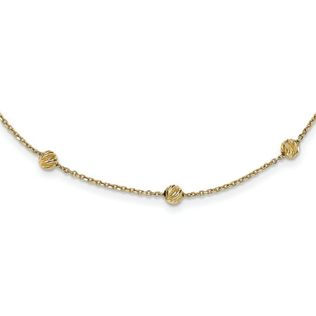 14k Yellow Gold Beads Station Chain Necklace Pendant Charm Bead Fine Jewelry For Women Gift Set