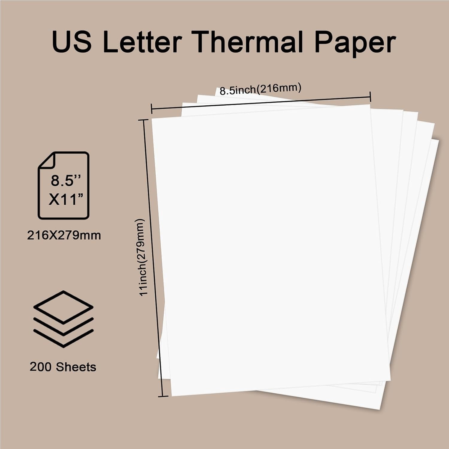WONLABEL 200 Sheets Thermal Printer Paper - 8.5 X 11 Inch US Letter Size, Compatible With ITP01/A40 Portable Thermal Printers, BPA Free