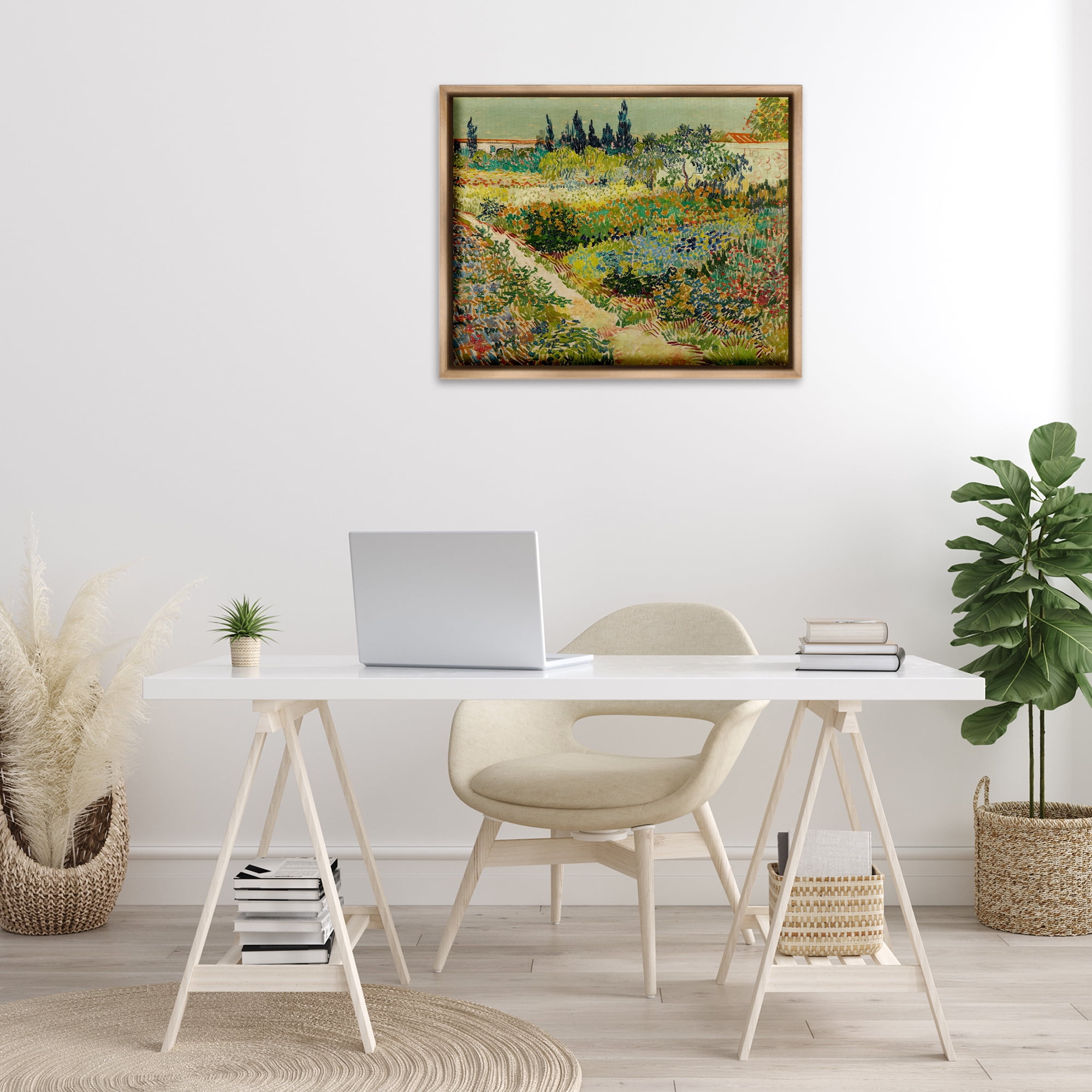 Stupell Industries Van Gogh Garden at Arles Landscape & Nature Painting Brown Floater Framed Canvas Art Print Wall Art, 31 x 25