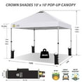 thumbnail image 4 of CROWN SHADES 10x10 Pop Up Canopy Tent with One Push Setup Easy Outdoor Sun Shade for Events, Parties, Camping White, 4 of 8