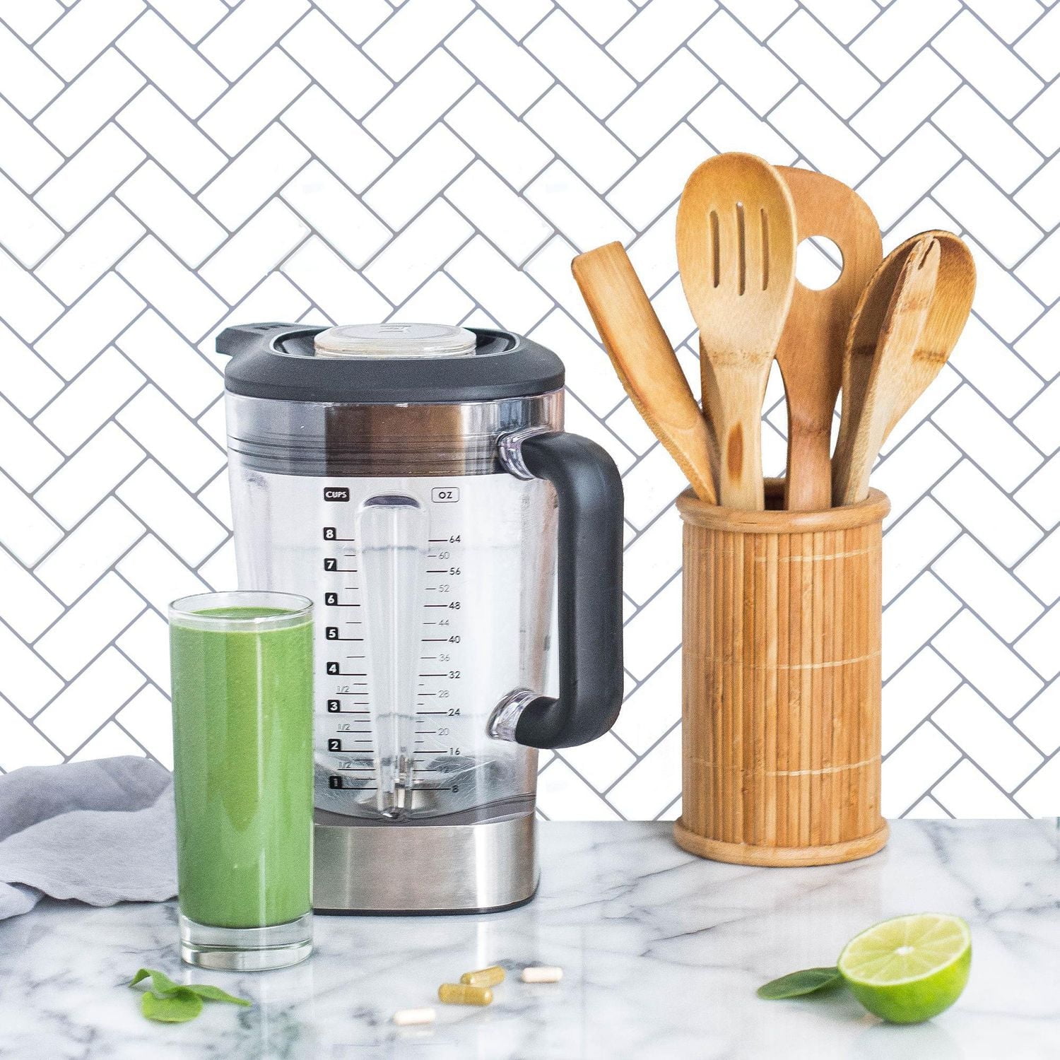 Truu Design Self-Adhesive Peel and Stick Herringbone Backsplash Wall Tiles