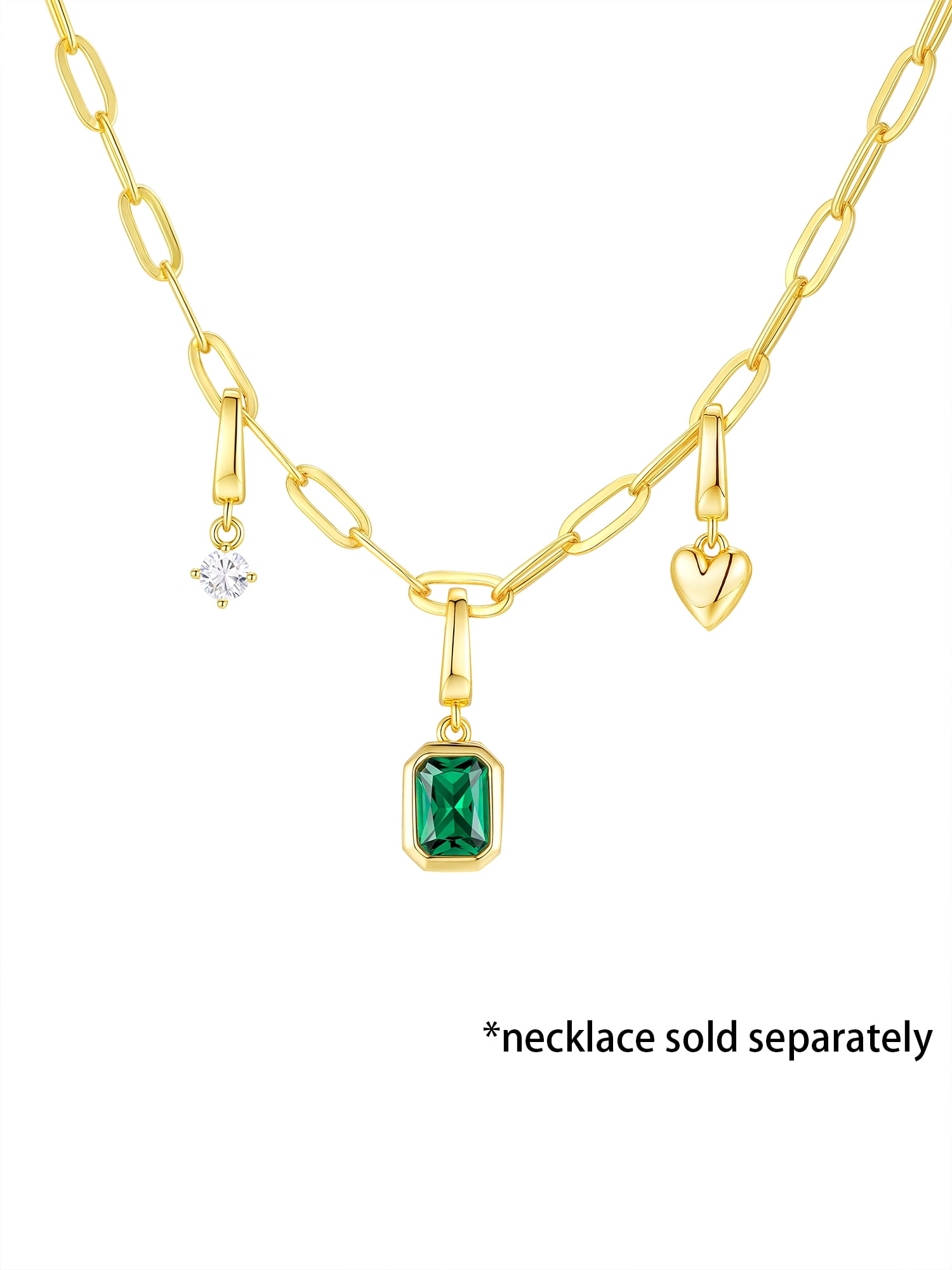 Brilliance Fine Jewelry Simulated Emerald and Simulated Diamond Charm Set in 14KT Gold Plated Sterling Silver