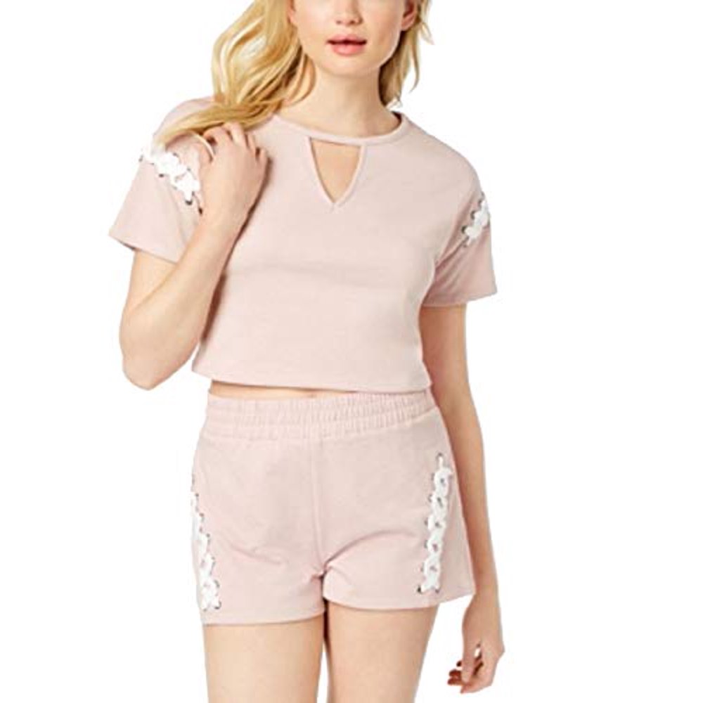 Material Girl Material Girl Active LaceUp Crop Top Womens XXS Pink