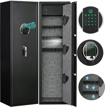 Omethey 57 5-6 FingerprintBiometric Gun Safe Pistols Backlit Keypad Soft Lining Two Removable Shelf Gun Safes 11.81 x 13.78 x 57.09 Inches