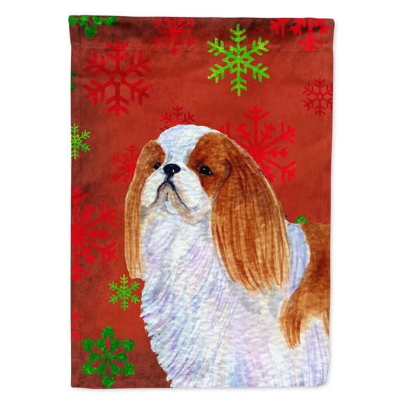 Carolines Treasures SS4714-FLAG-PARENT English Toy Spaniel Red and Green Snowflakes Holiday Christmas Flag  multicolor