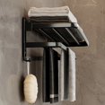 thumbnail image 3 of Maximize Your Bathroom Space with our Stylish 1pc Punch Free Folding Towel Rack - Wall-Mounted Shower Hanger with Hook and Bathroom Shelf in Black/Gray, 3 of 5