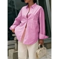 thumbnail image 4 of Womens Shirts Button Down Stripe Long Sleeve Blouse Fashion Casual Tops 2025 Pink M, 4 of 7