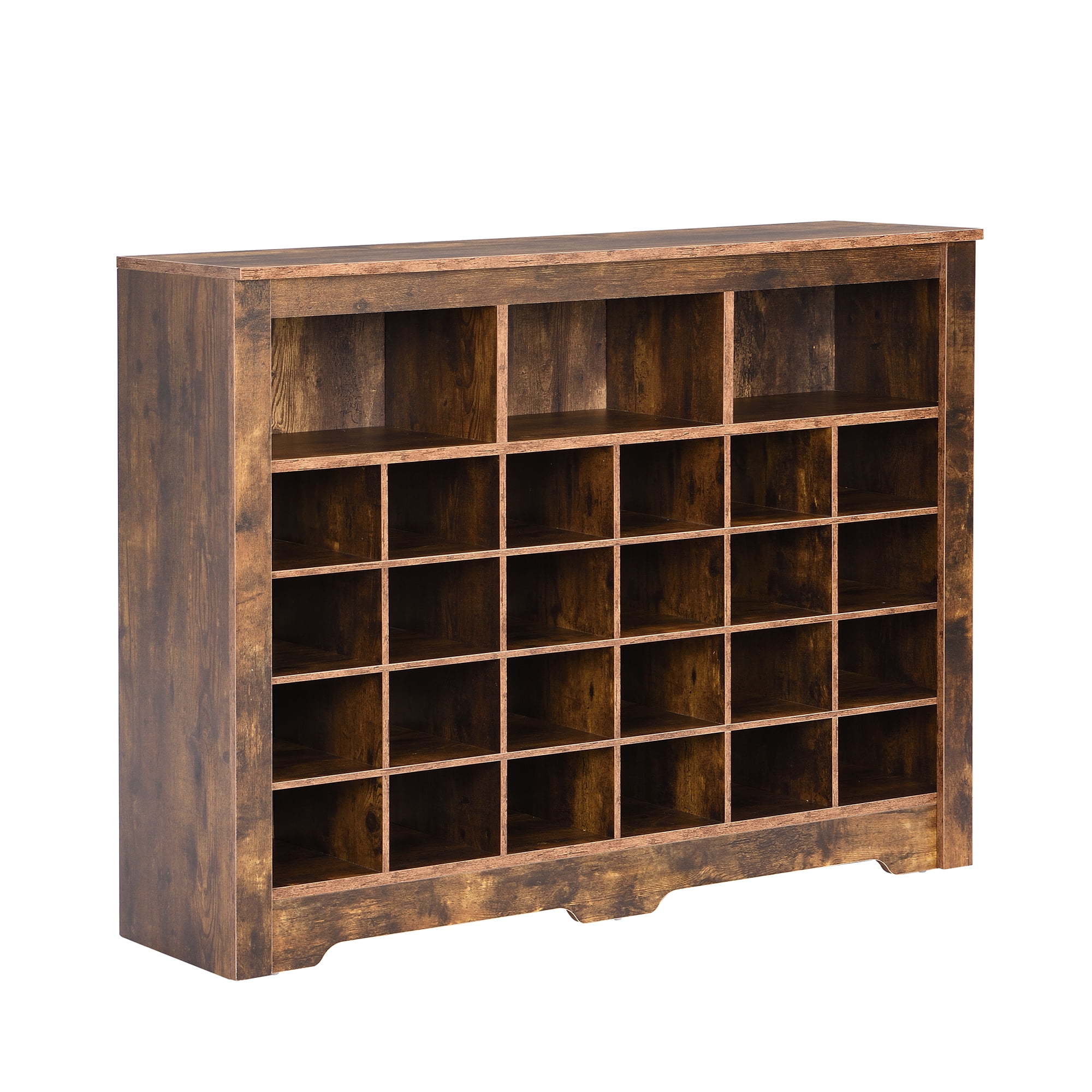 MAYEERTY Sleek Design 24 Shoe Cubby Console, Modern Shoe Cabinet with Curved Base, Versatile Sideboard with High-quality for Hallway, Bedroom, Living Room, Rustic Brown