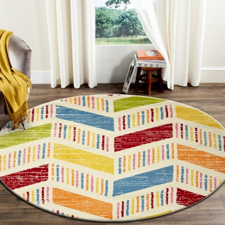 Target Chevron Rug LR Home Fun & Play Whimsical Cream / Multi 4 ft. 8 in. Kids 3D Arrows Stripes Chevron Round Indoor Area Rug ()
