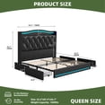 thumbnail image 3 of DEXTRUS Queen Size Upholstered Bed Frame with Power Outlets & LED Lights, Storage Bed Frame with Drawers & Tall Headboard, Black, 3 of 10