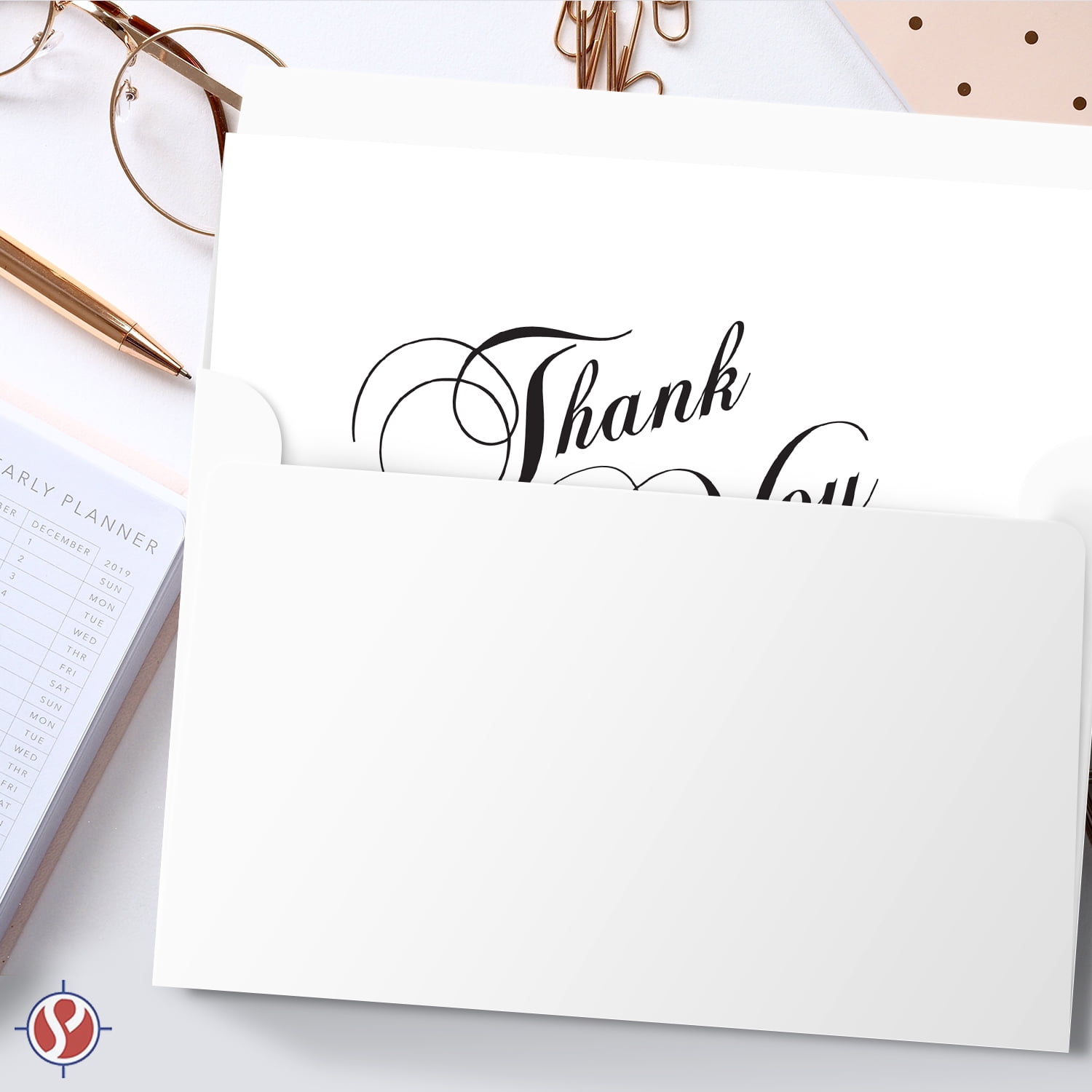 Thank You Card – Elegant Half-Fold Note Cards & Envelopes | Great for Wedding, Baby Shower, Graduation, Anniversary, Sympathy, Business, etc.| Blank Inside | 4.5 x 6” (A6 Size) | 25 per Pack