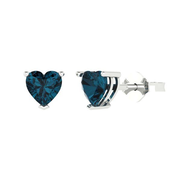 Clara Pucci 1Ct Natural London Blue Topaz Heart Cut VVS1 Push Back Stud 18k Solid hypoallergenic Gold Designer Earrings For December