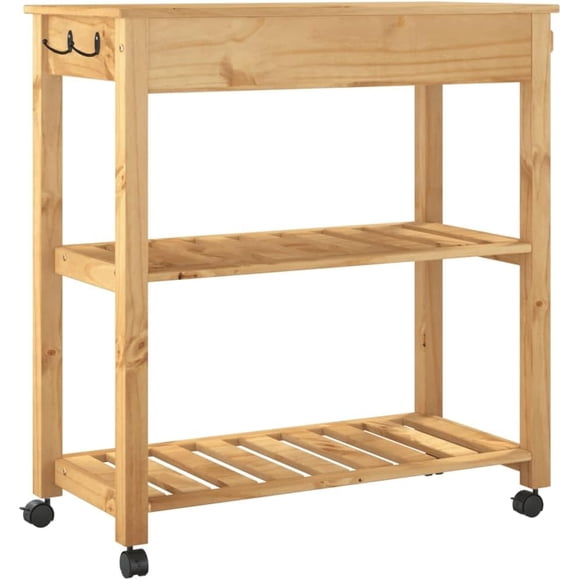 Kitchen Trolley Monza Rolling Kitchen Island Cart with Storage, Portable Dining Room Serving Utility Carts, Brown 33.1" x 15.7" x 35.4" Solid Wood Pine KH77A