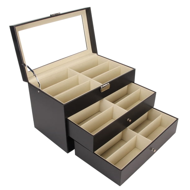 Caja De Almacenamiento De Gafas, Cierre De Metal, 18 Ranuras, Cajón De Almacenamiento De Gafas De Sol De 3 Capas Para Mujeres Para Oficina