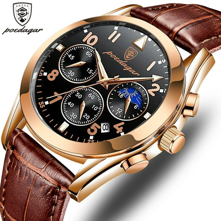 POEDAGAR Men Watches Stainless Steel Leather Strap Fashion New Rose Gold  Wristwatch Waterproof Luminous Quartz Watches Relogio Masculino