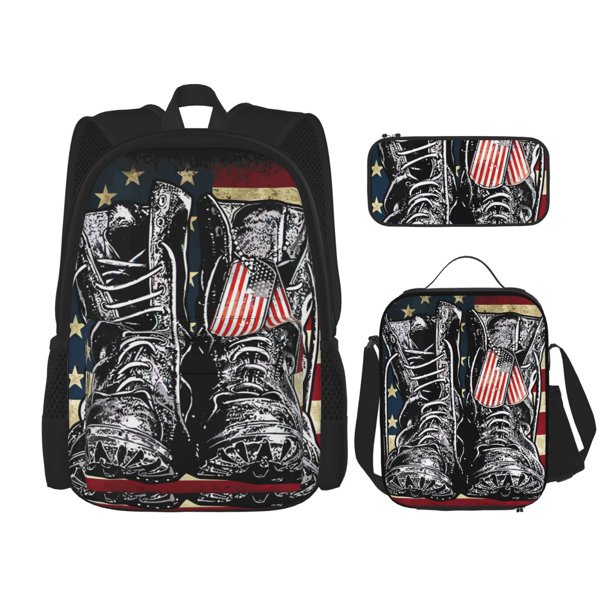 Balery Veterans Day1 Mochila escolar 3 en 1 para niños: mochila resistente con lonchera térmica y estuche para lápices. Mochila escolar para niños y niñas.