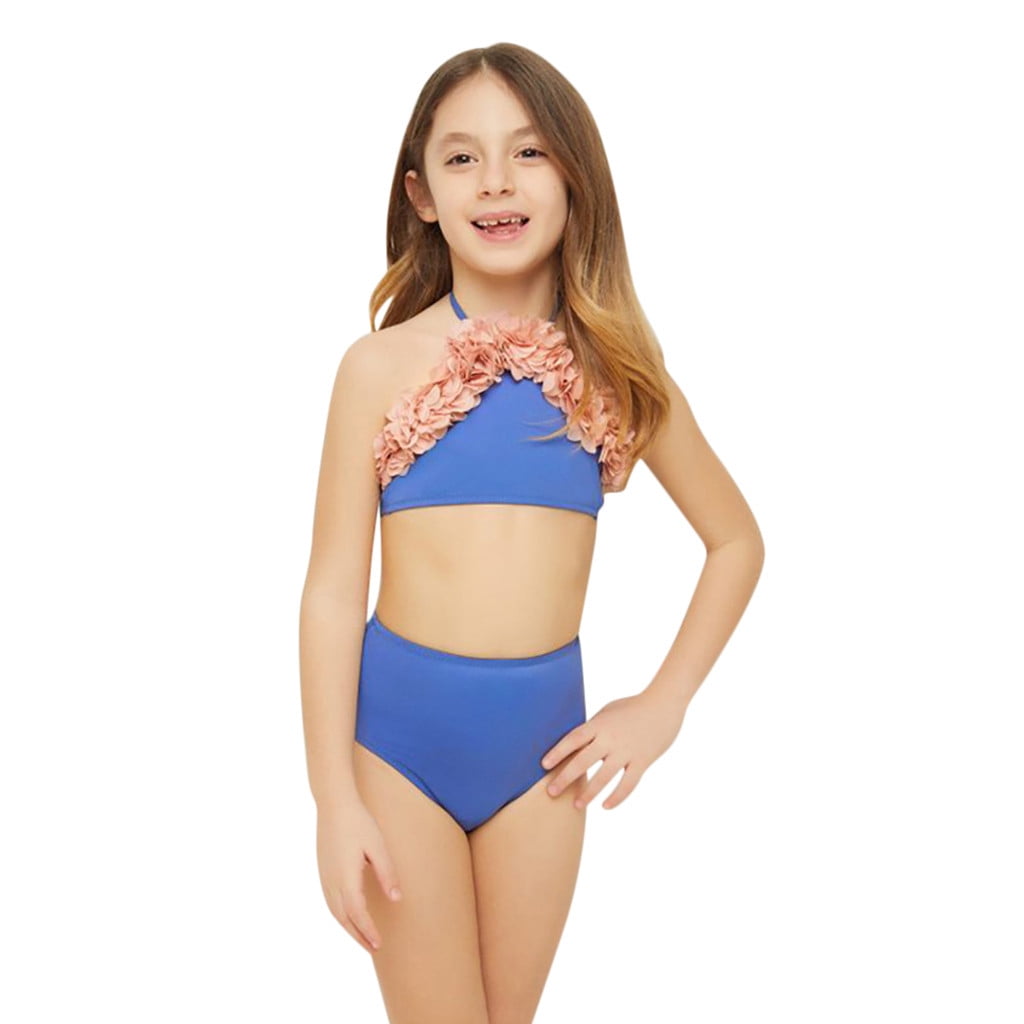 Dyfzdhu Girls Swimsuit Bikini Two Piece Suit Pattern Holiday Cute Bathing  Girls Solid Set Girls Swimwear