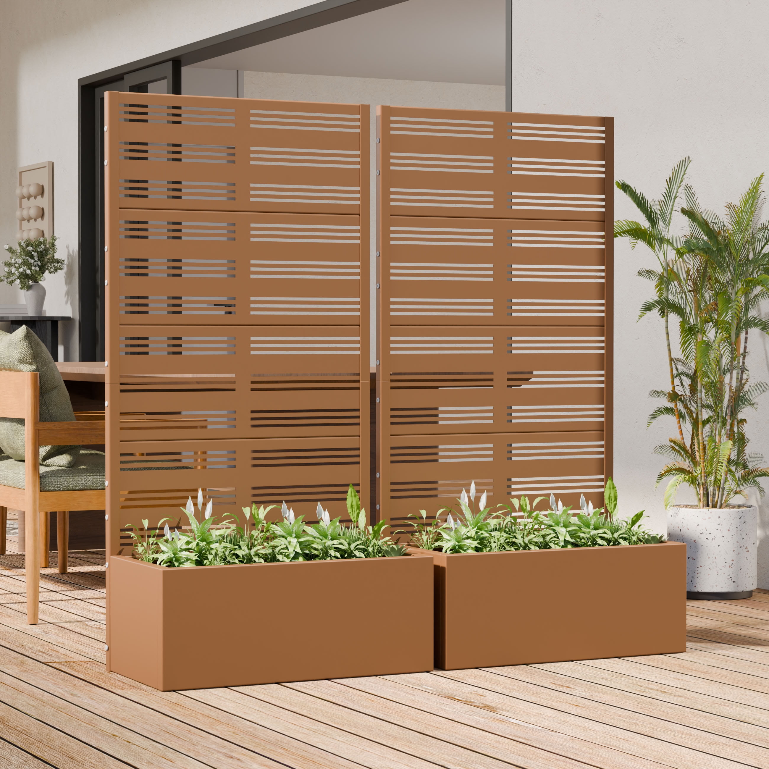 MAYEERTY 59*30in Outdoor Metal Planter Box, Portable Balcony Planter Box, Space Saving Garden Planter for Patio, Garden, Yard