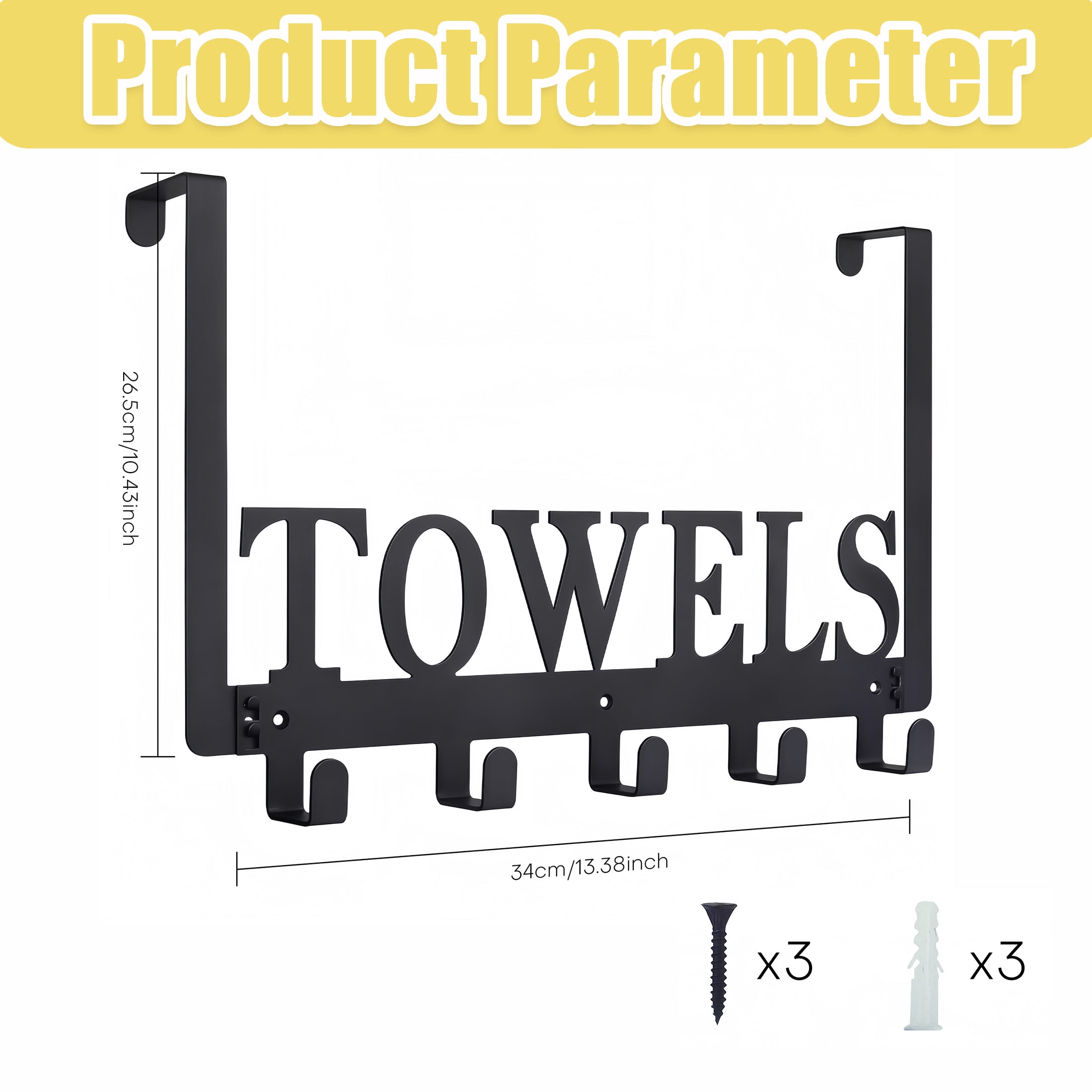 Over The Door Towel Rack, Metal Towel Holder with 5 Hooks, Wall Mounted Towel Hanger, Decorative Towel Organizer for Bathroom, Kitchen, Bedroom Closet