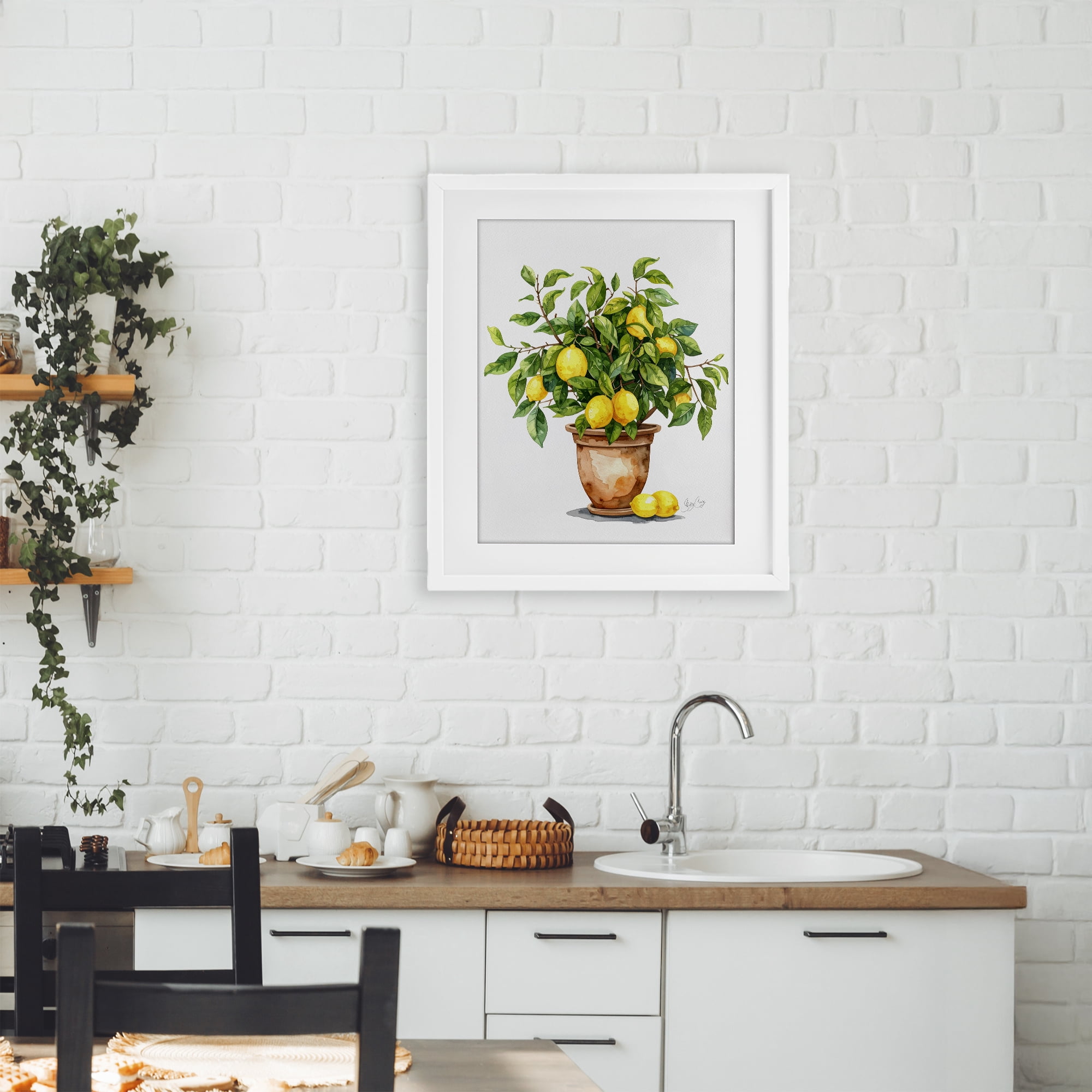 Stupell Industries Potted Lemon Tree White Framed Print Under Glass, design by Shelly Craig