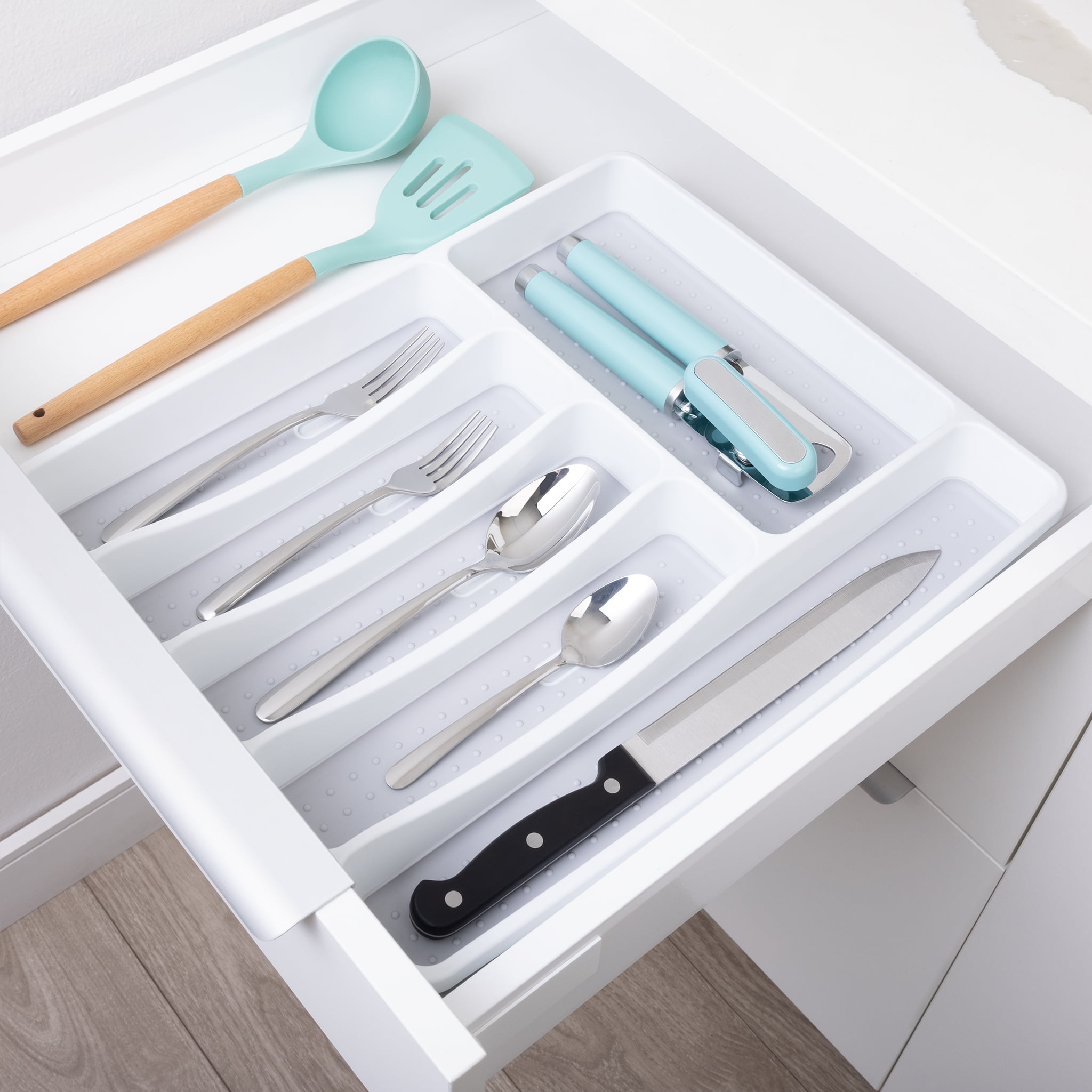 Smart Design Plastic Drawer Organizer - Set of 5 - Non- Slip Lining and Feet- Gray