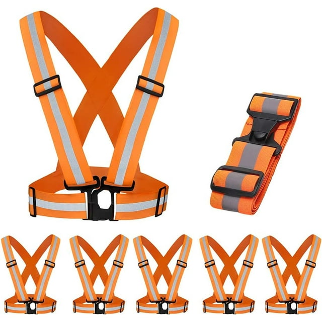 Gilet Réfléchissant 5 Pack Marter, Gilet de Sécurité Léger pour Femmes, Hommes et Enfants, Gilet de Course Réfléchissant Réglable avec une Visibilité Élevée à 360° pour la Course, le Cyclisme, la Moto, l'Orange