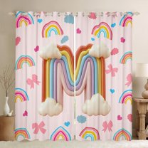 Manfei Girl Personalized Gifts Black Out Curtains,Rainbow Letter M Curtains Pack of 2 (42x63 Each),Cute Bowknot Loves Print Bedroom Curtains For Princess,Lightweight Room Decoration