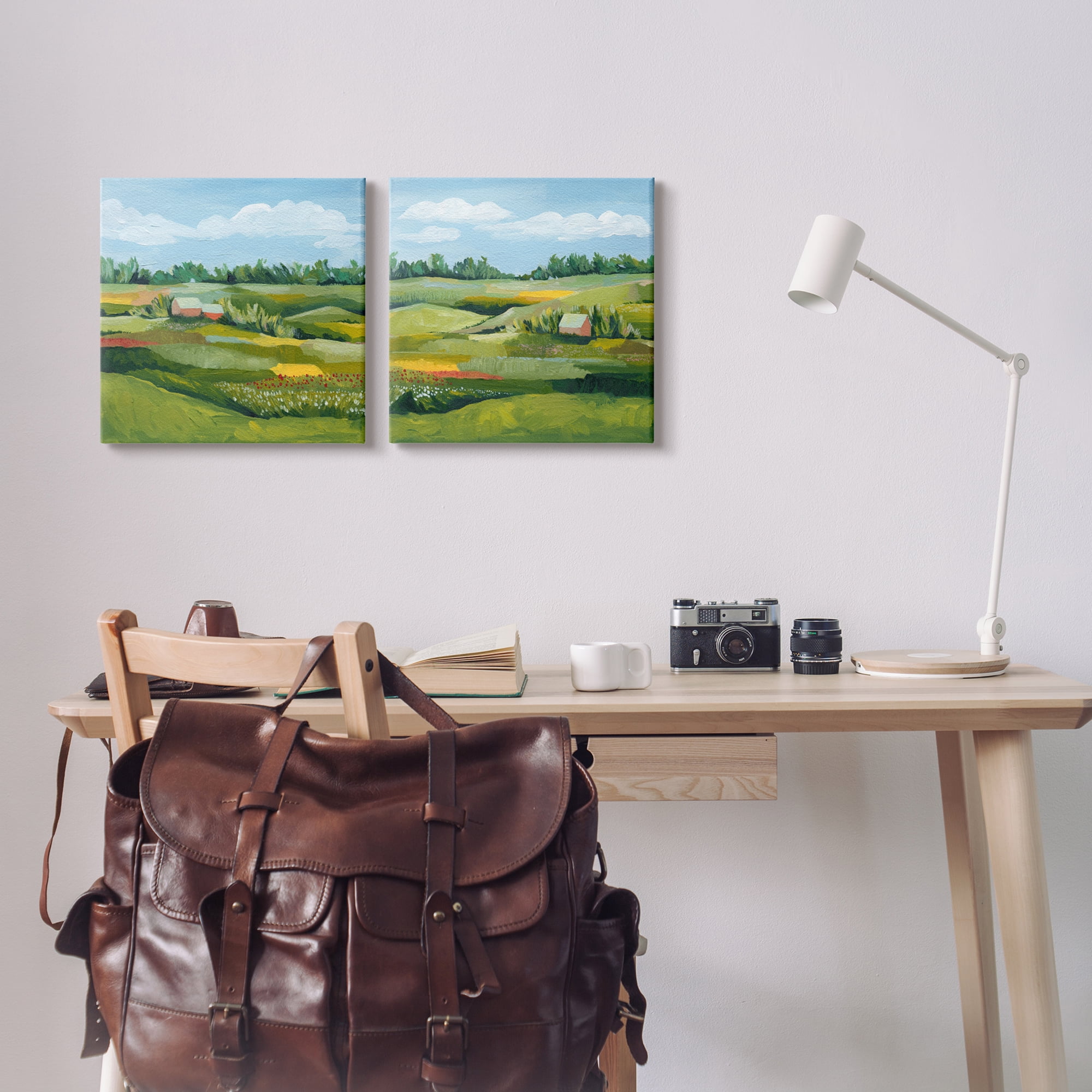 Stupell Rural Country Farm Pastures Landscape Painting Gallery Wrapped Canvas Print Wall Art, Set of 2