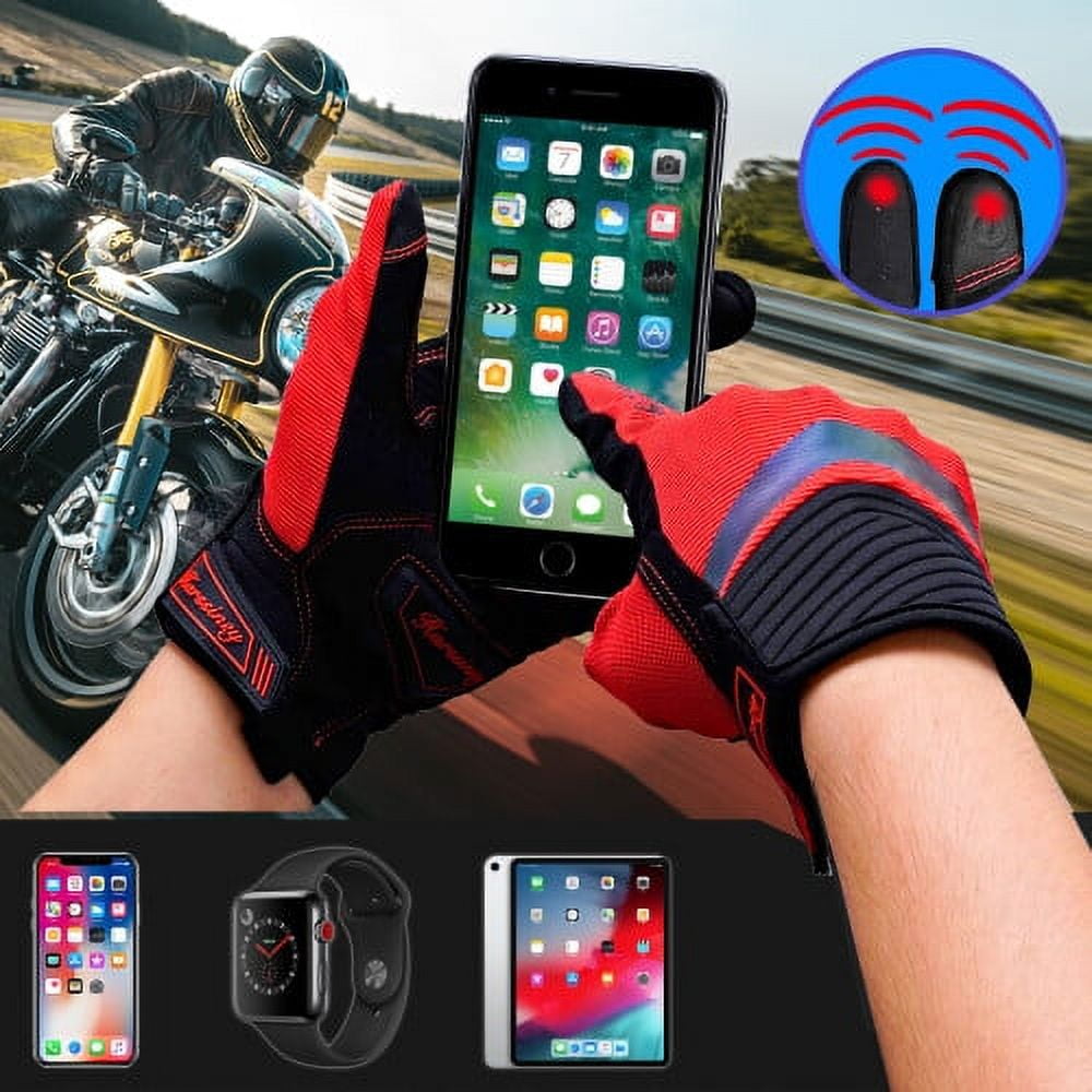 Harssiney Motorcycle Gloves for Men,Breathable Dirt Bike Riding ATV Motocross Glove Touchscreen with Knuckle TPR Palm Pad Protection ,Red size XXL