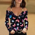 thumbnail image 2 of Tops de mujer con cuello en V y hombros descubiertos con estampado de flores y mariposas, blusa informal Pompotops gfhjh22342, 2 of 5