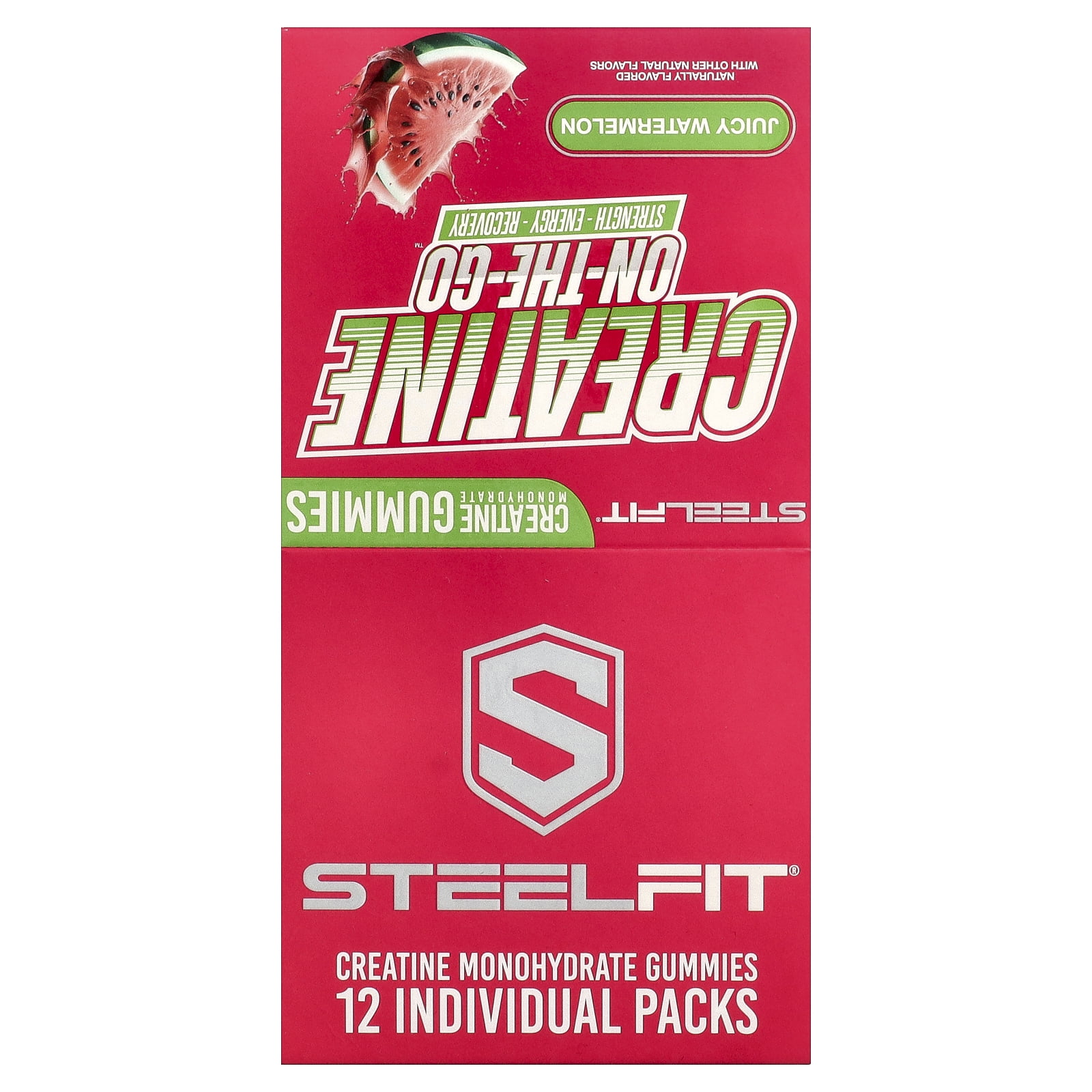 SteelFit Creatine On-The-Go™, Creatine Monohydrate Gummies, Juicy Watermelon, 12 Packs, 0.8 oz (22 g) Each