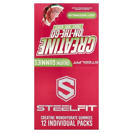 SteelFit Creatine On-The-Go™, Creatine Monohydrate Gummies, Juicy Watermelon, 12 Packs, 0.8 oz (22 g) Each