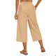 thumbnail image 4 of Pantalones de Pierna Ancha de Cintura Alta para las Mujeres de Verano Pantalones Recortados de Color Sólido, Bolsillos Laterales, 4 of 9