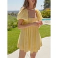 thumbnail image 2 of SUNSIOM Robes Courtes Babydoll d'Été pour Femmes Couleur Unie Manches Bouffantes Col Carré Dos Croisé, 2 of 6