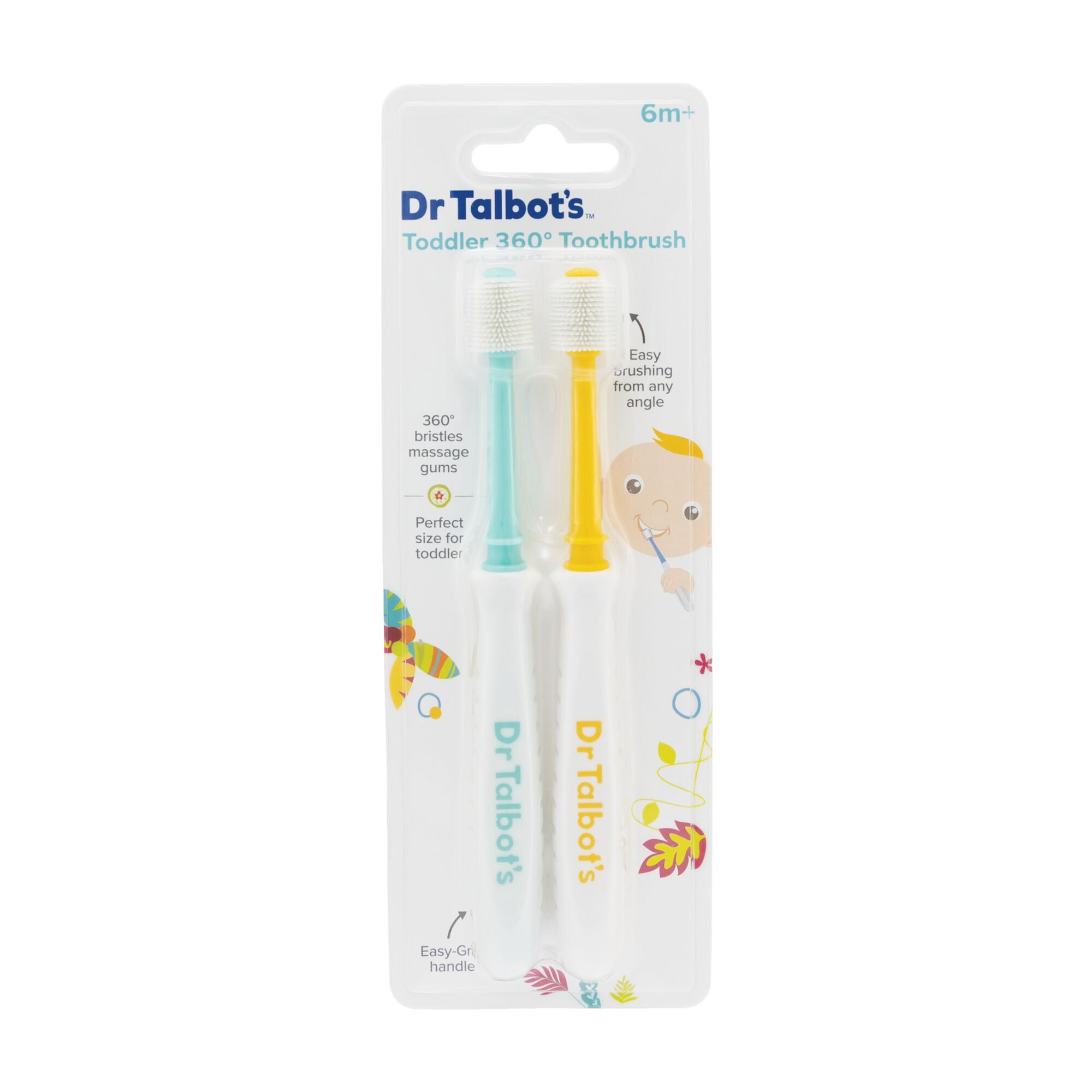 Dr. Talbot's 2pk 360 Baby Toothbrush, Aqua/Yellow