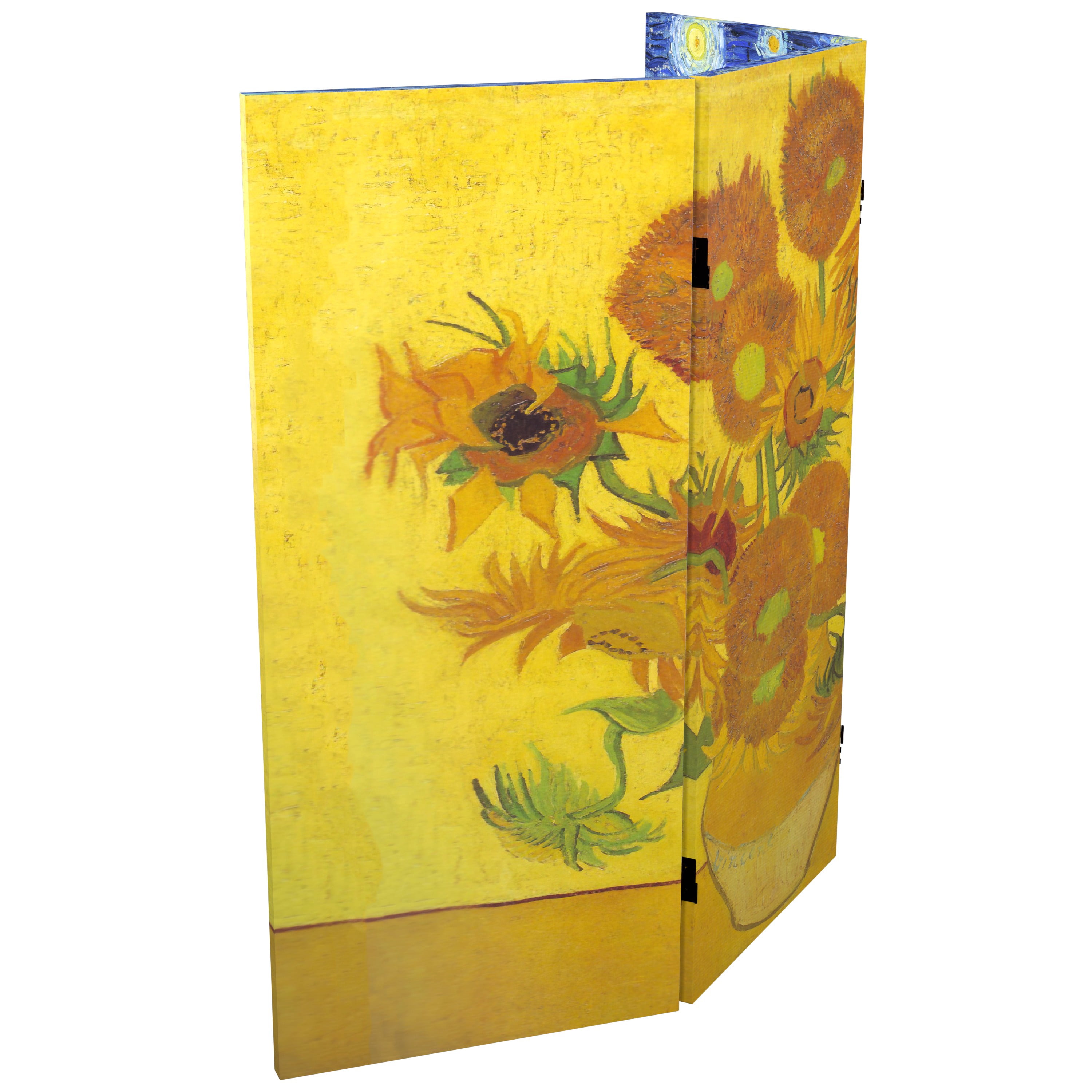 3 ft. Short Double Sided Works of Van Gogh Canvas Folding Screen - Starry Night/Sunflowers