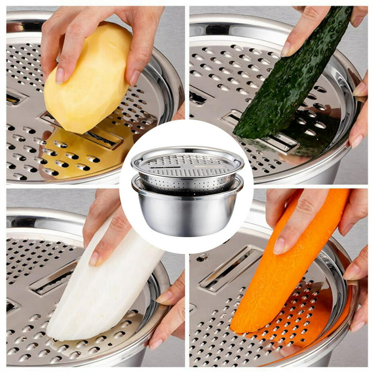 Multifunctional Stainless Steel Basin with Grater Vegetable Cutter with Drainage 26cm, Size: 26 cm