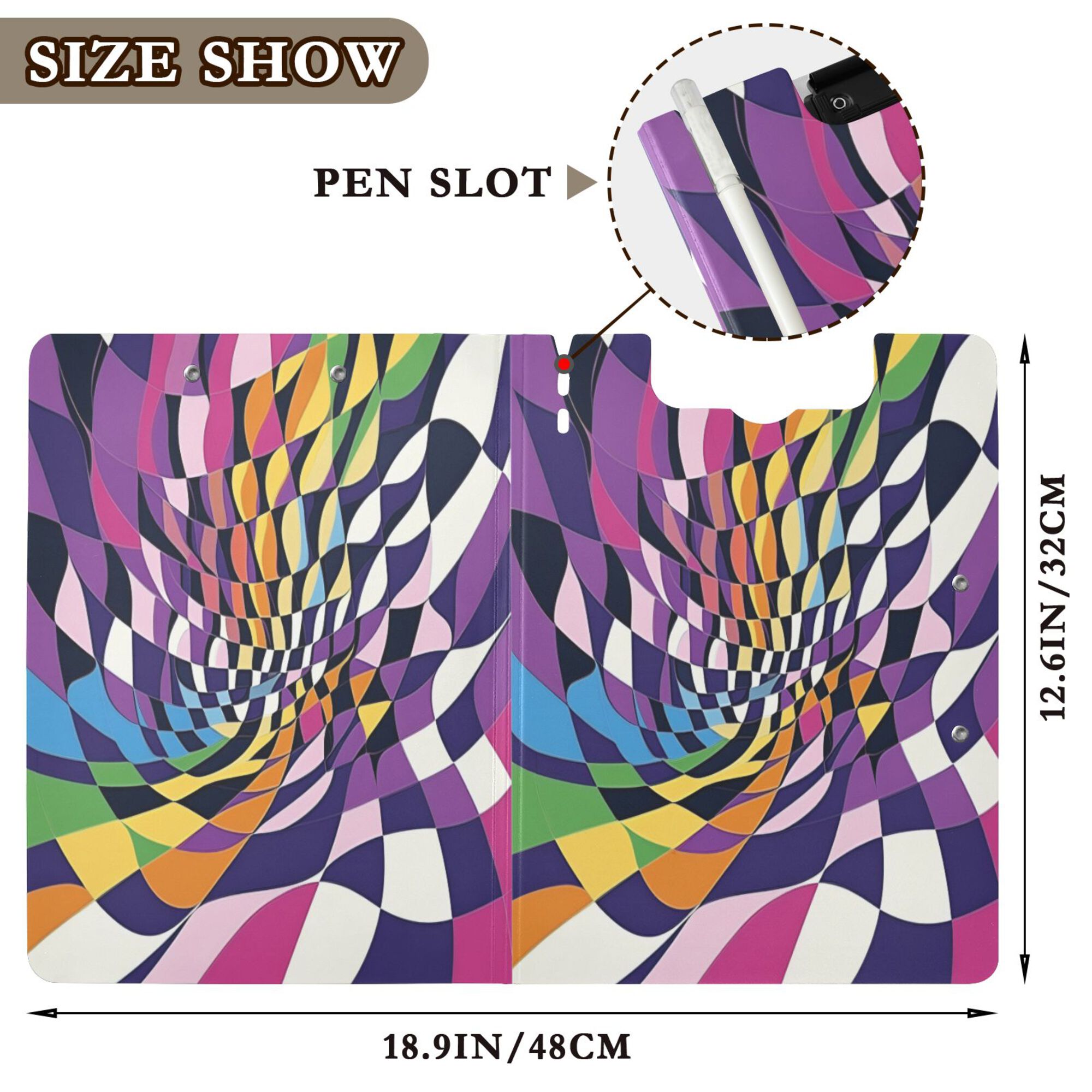 FORMRS A4 Clipboard Folder with Pen Holder Horizontal Foldable School Office Binder, Purple Wavy Plaid