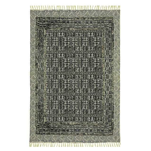 Casavani Gray Block Printed Area Rugs for Bedroom and Living Room, Ourdoor Patio Rug 4x7 Feet