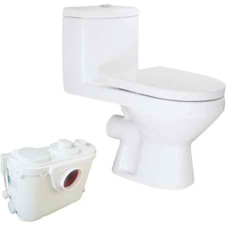 WinZo WZ5011-P Macerating Toilet with 500W Macerator Pump One Piece Round Upflush System for Basement Silent & Power,White