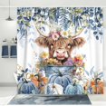 thumbnail image 3 of Fall Blue Pumpkin Shower Curtain, Autumn Plant Eucalyptus Leaves Floral Farmhouse Highland Cow Bath Curtain, Funny Animals Bathroom Accessories Botanical for Bathroom Curtain Set with Hooks, 72X72in, 3 of 5