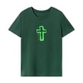thumbnail image 1 of Camiseta de mujer de verano con cuello redondo y cuello redondo suave para vacaciones y camping Verde, 1 of 7