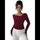 thumbnail image 1 of Tops con Hombros Descubiertos para Mujer, Camisas de Discoteca de Larga, Ajustadas y de Moda para y Otoño Vino Tinto M, 1 of 8