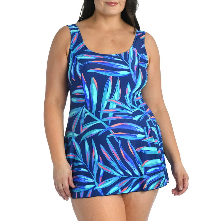 Maxine of Hollywood Womens Plus Size Painted Palm Princess Swimdress Style MW1PA41 Swimsuit Walmart