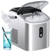 Simzlife 26.5lbs Stainless Steel Countertop Ice Maker Machine with Handle, 9 Cubes in 6 Mins, Portable Ice Maker with Basket and Scoop