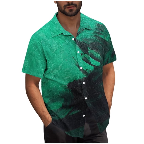 Mens Casual Manga Corta Botón Abajo Camisas Turndown Cuello Blusa de Impresión, Poliéster Ligero Top de la Moda para el Verano Al Aire Libre Y el Uso Diario