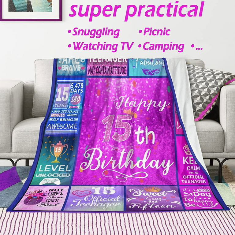  Peliny Chrid Quinceanera Gifts Blanket - 15 Year Old Girl Gifts  for Birthday - 15th Birthday Gifts for Teen Girls Throws 60X50 - 15th  Birthday Decorations for Girls - 15 Year